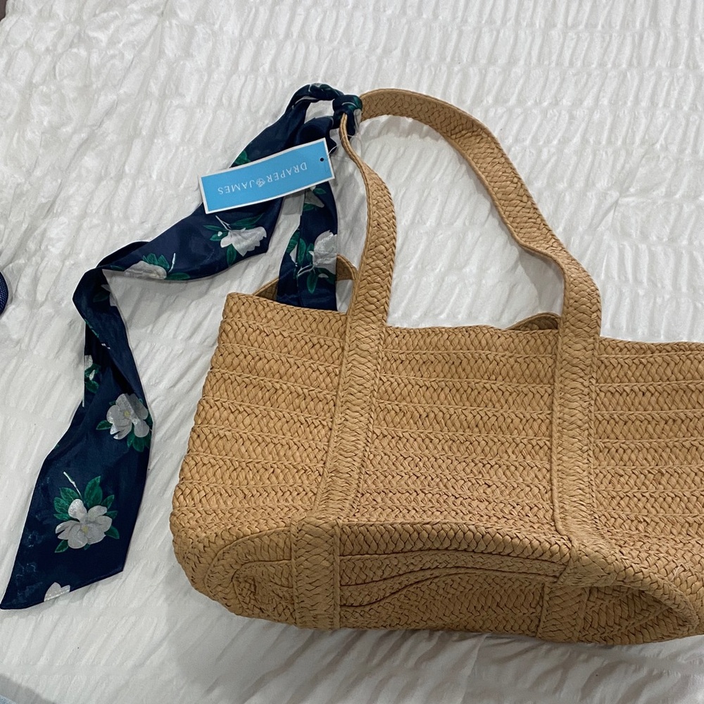 Draper James Tan Woven Tote with Floral Scarf